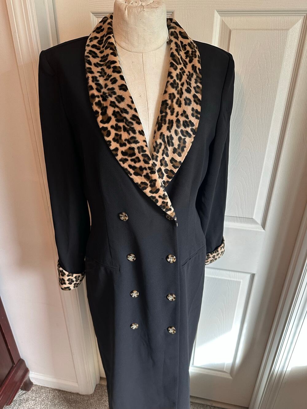 Vintage Julien Taylor jacket dress with animal print collar and cuffs